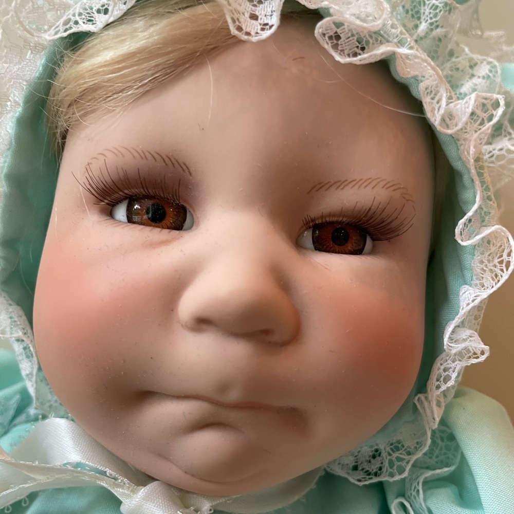 Mint Green Baby Doll with Lace Bonnet